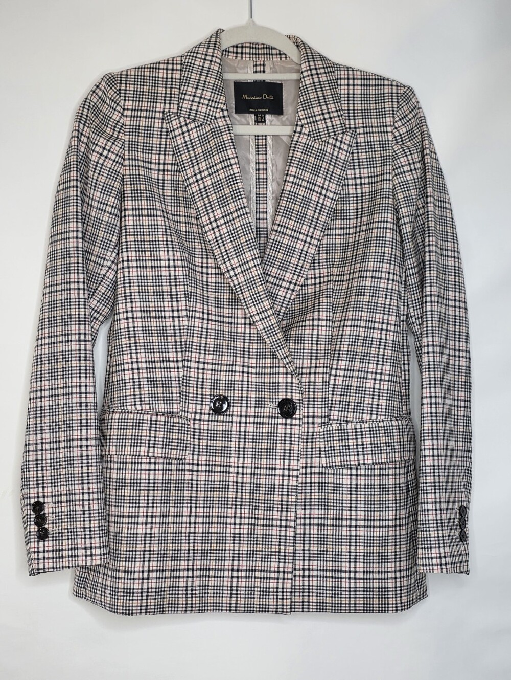Massimo Dutti Glen Plaid Wool Blazer Size 4 Lined Jacket with Pockets Preppy